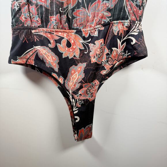 Hemant & Nandita x REVOLVE Zoie Bodysuit Women’s M Black Floral V-Neck black - Picture 7 of 16